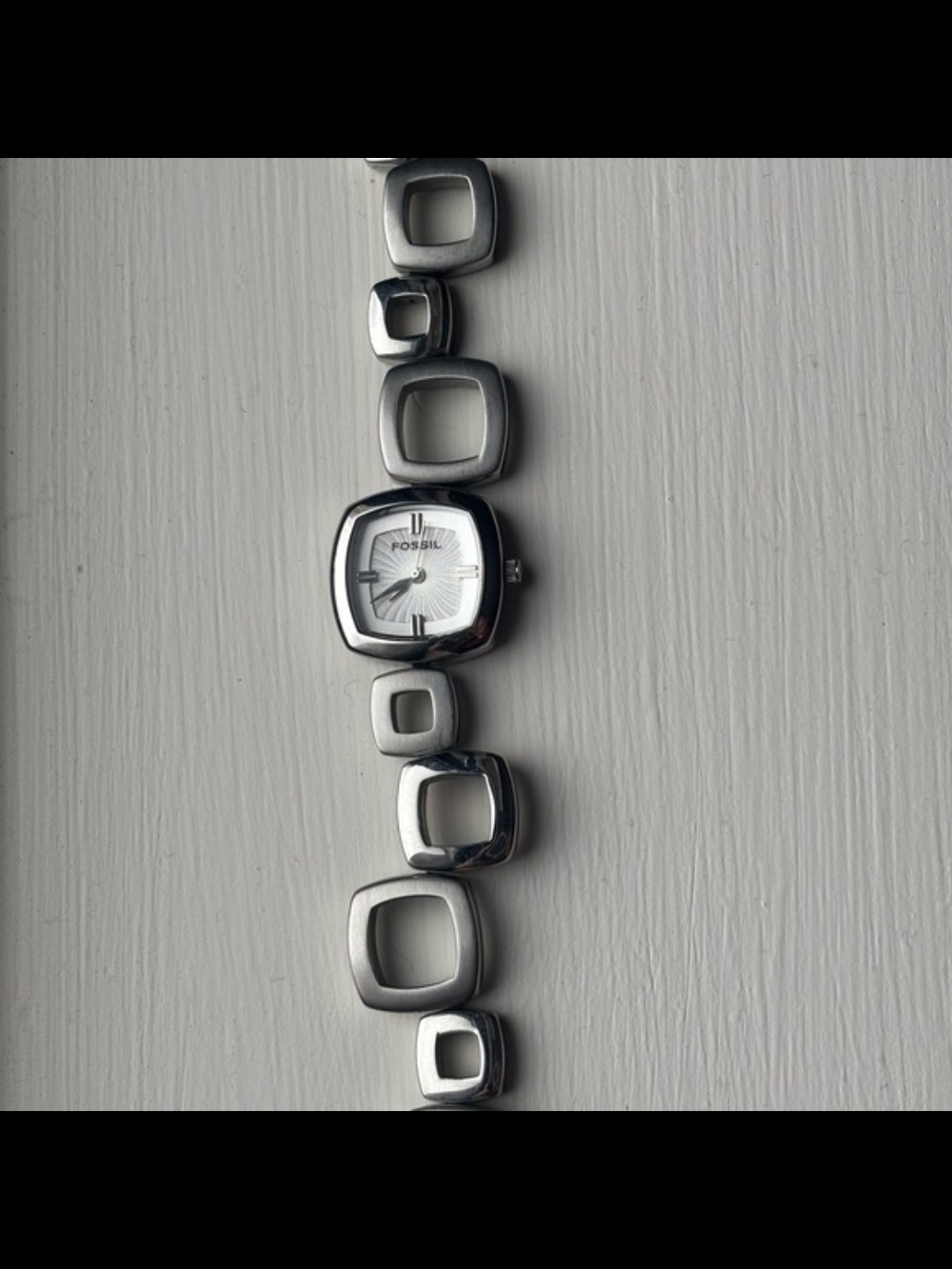 Like New Fossil F2 Silver Square Link Asymmetrical Bracelet Watch ES-1869